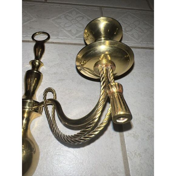 VINTAGE PAIR OF SOLID BRASS GEORGIAN STYLE SCONCES 13in. Made In India - Picture 6 of 16